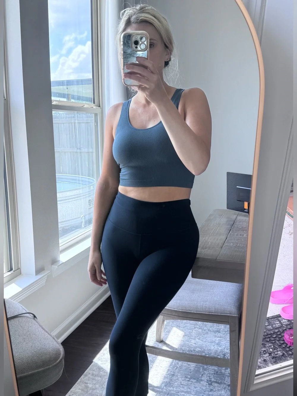 Calia Ribbed Slate Blue Sports Bra Racerback Crop Top - Picture 9 of 13